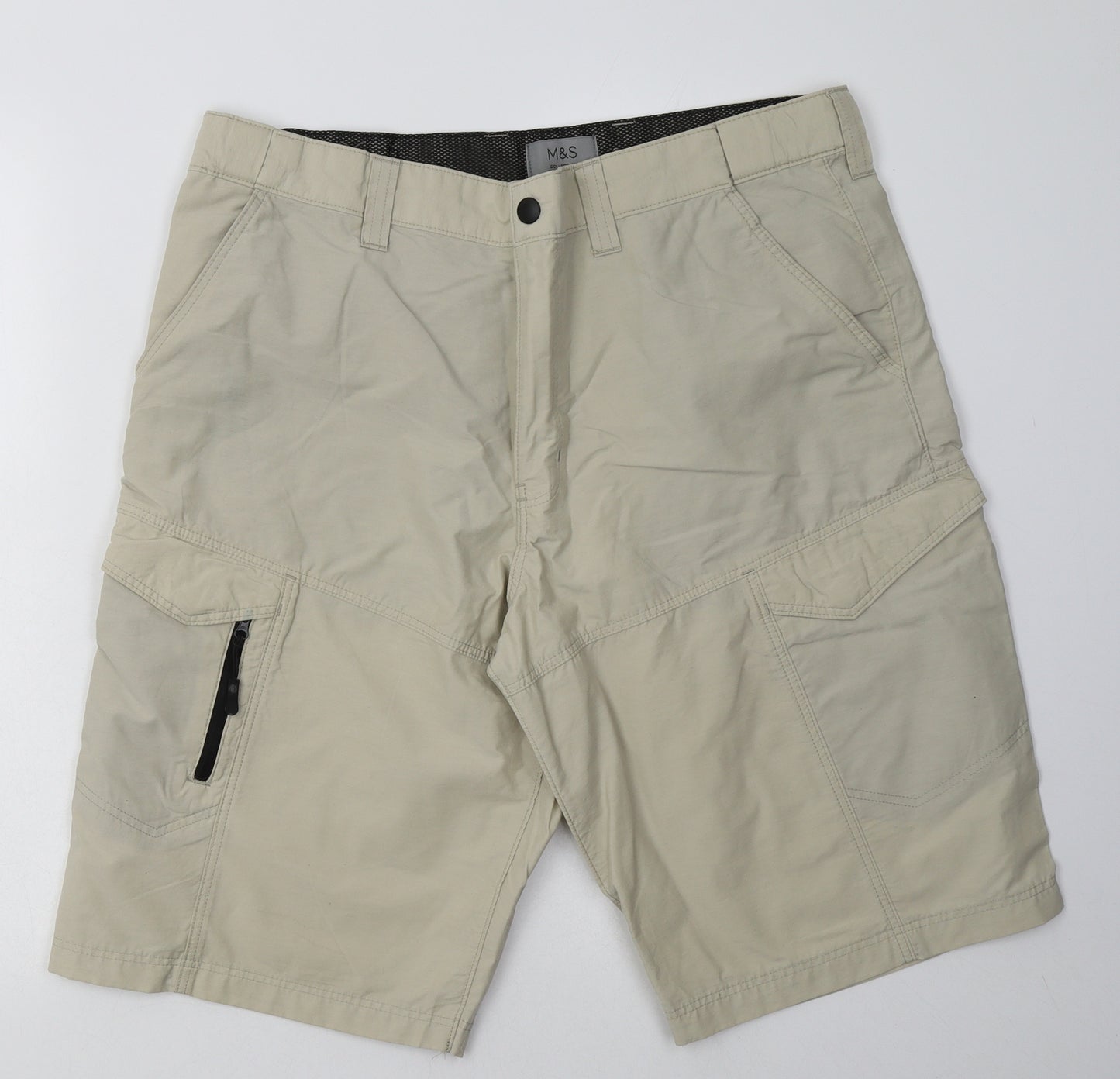 Marks and Spencer Mens Beige  Coir Cargo Shorts Size 36 L14 in Regular Button
