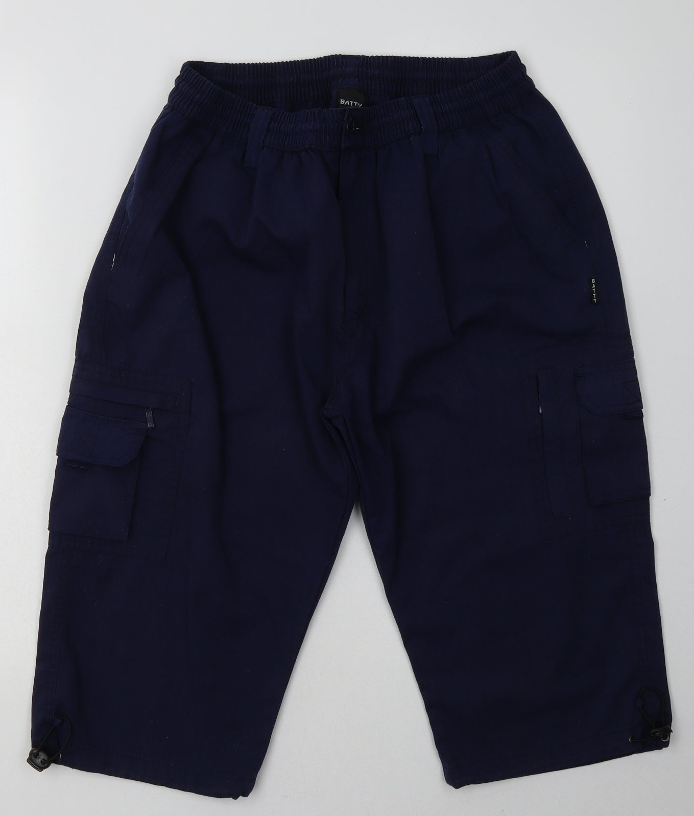 batty Mens Blue  Cotton Cargo Shorts Size M L14 in Regular Button
