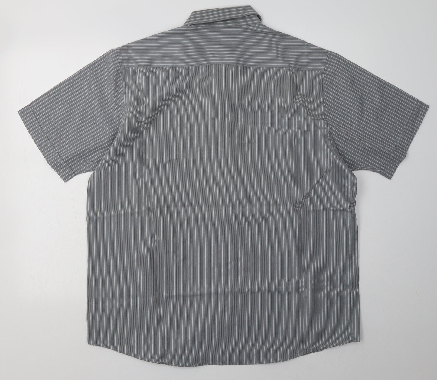 George Mens Grey Striped Polyester  Button-Up Size L Collared Button