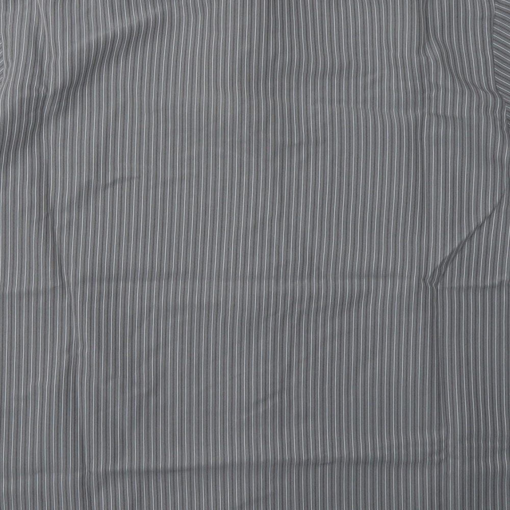 George Mens Grey Striped Polyester  Button-Up Size L Collared Button