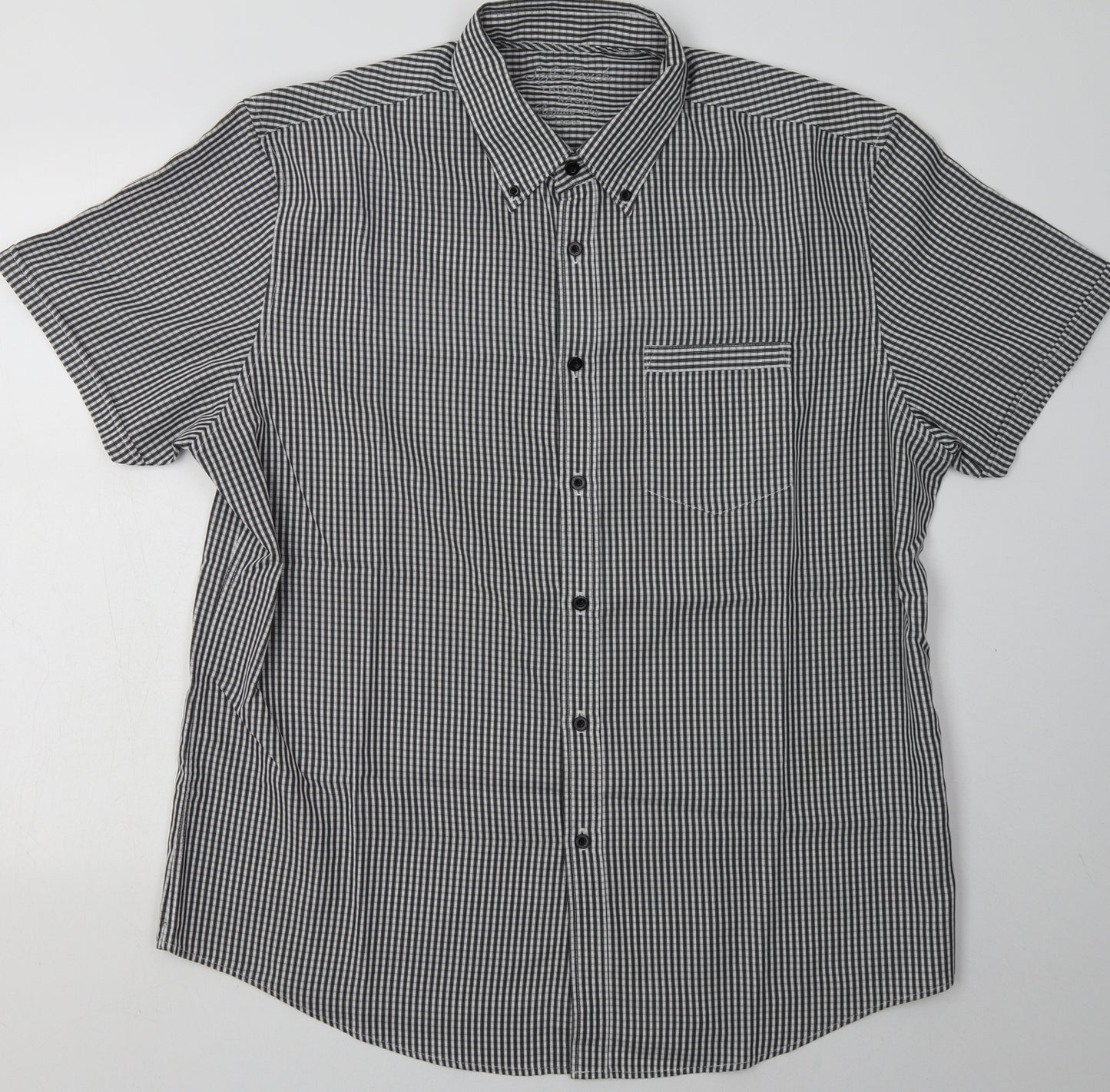 Debenhams Mens Black Check Polyester  Button-Up Size L Collared Button - soft touch