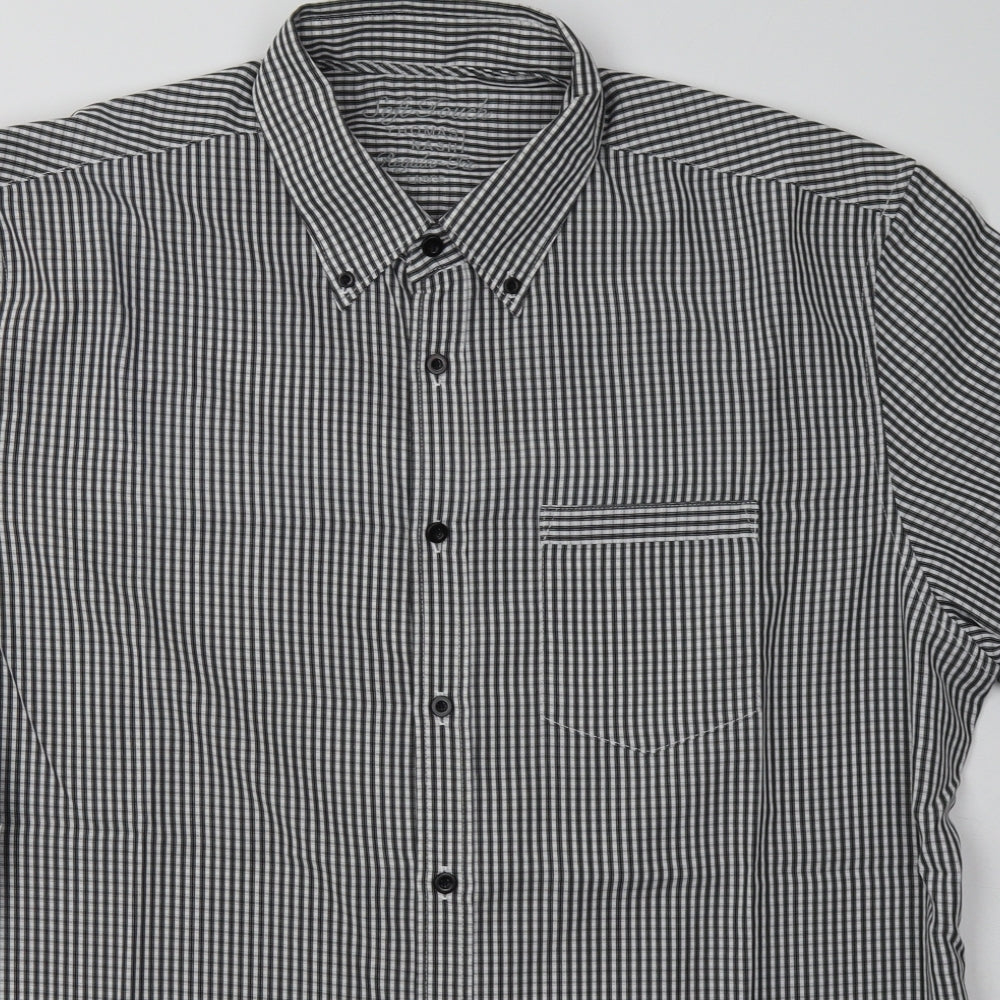 Debenhams Mens Black Check Polyester  Button-Up Size L Collared Button - soft touch