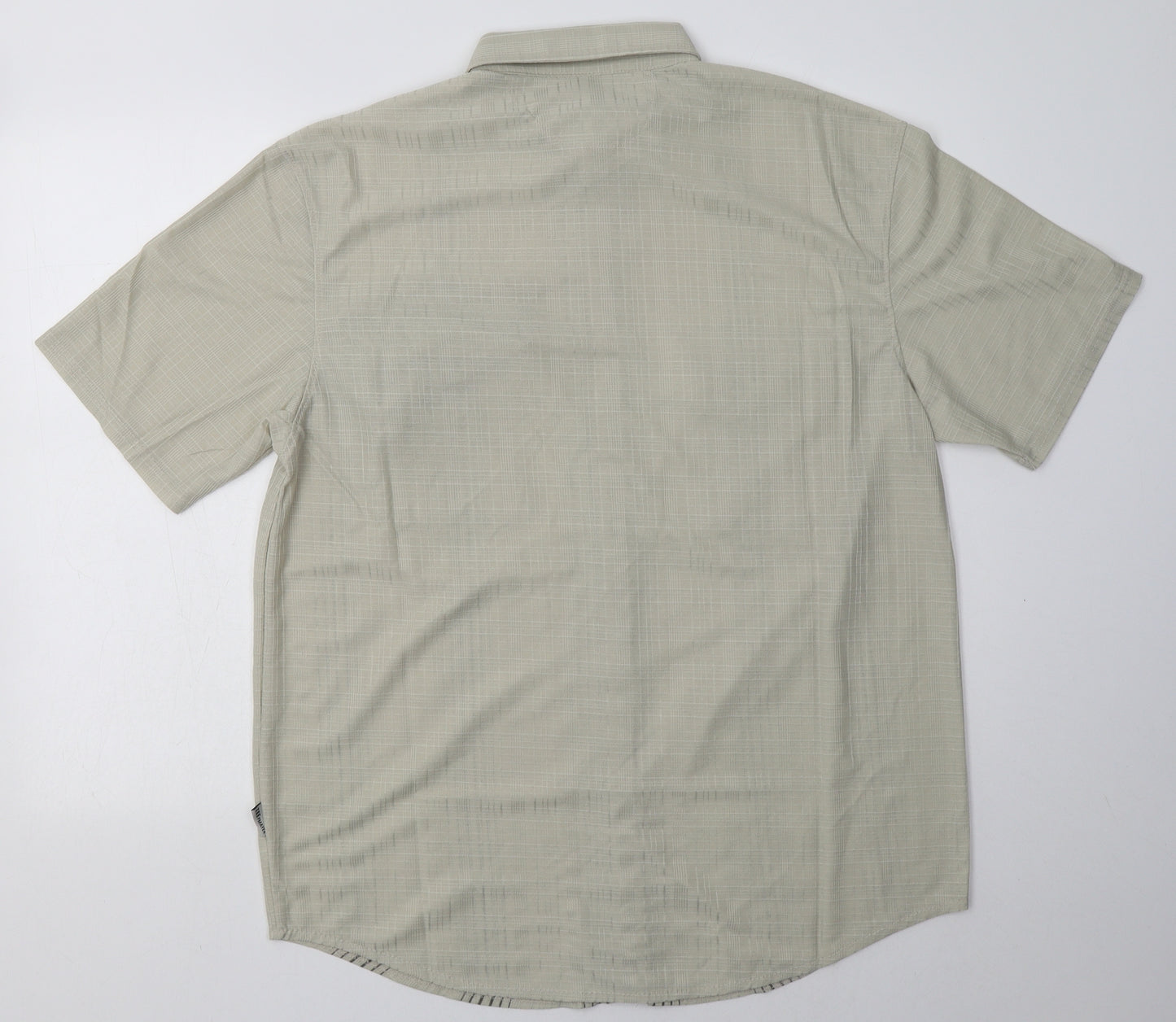 ZEEpmayor Mens Beige Striped Polyester  Button-Up Size XL Collared Button