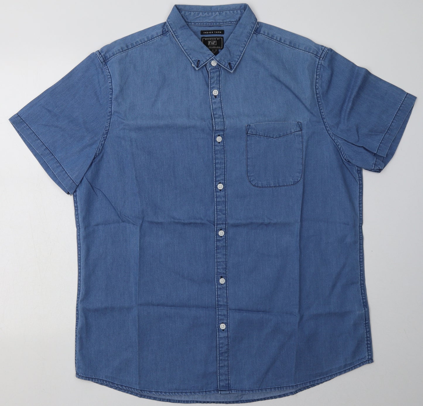 F&F Mens Blue  Cotton  Button-Up Size XL Collared Button