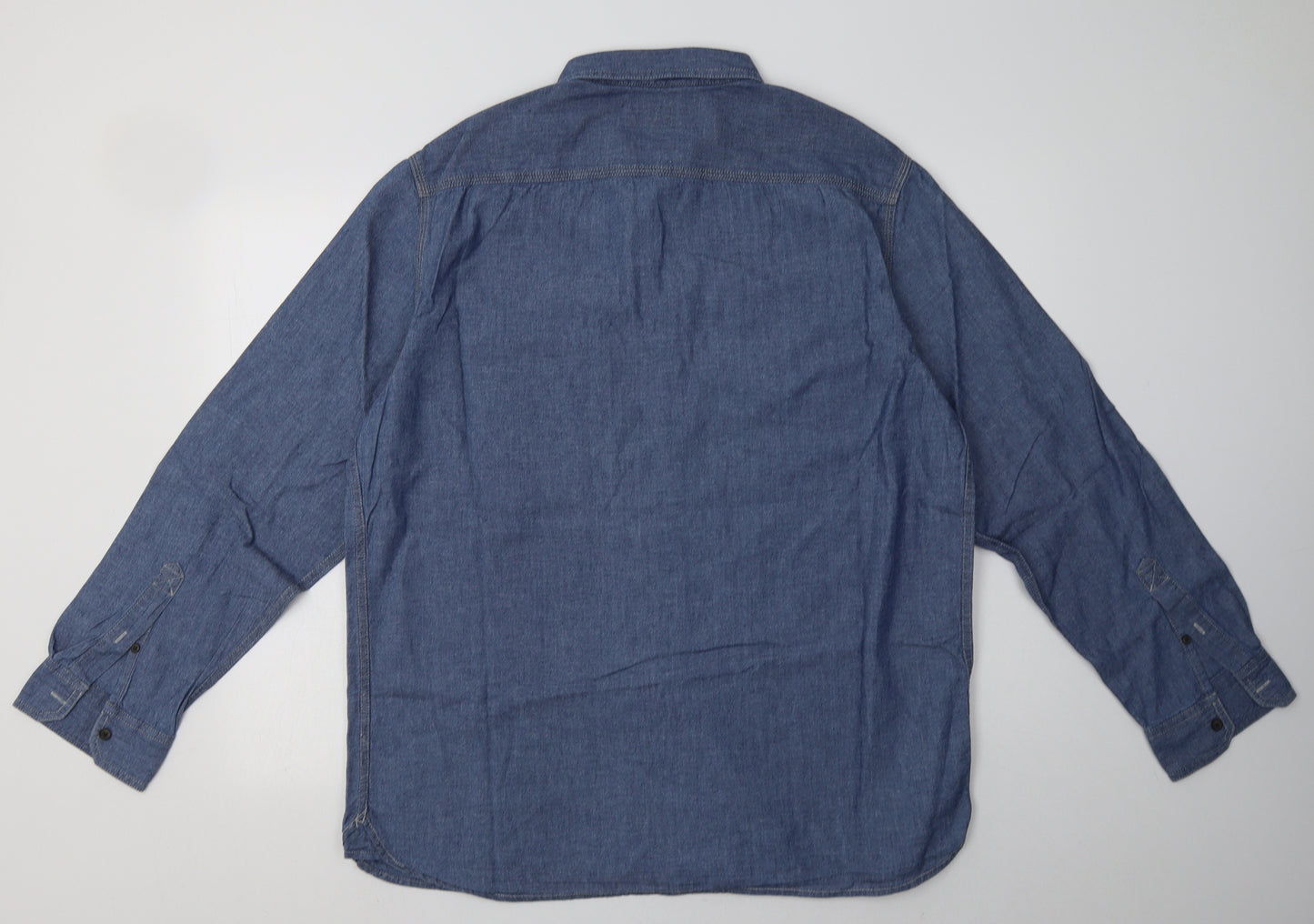 George Mens Blue  Cotton  Button-Up Size XL Collared Button