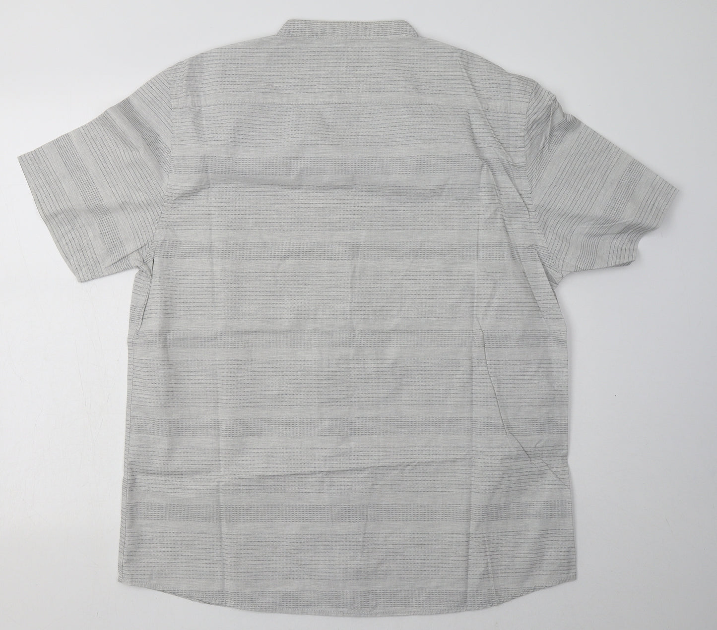 George Mens Grey Striped Cotton  Button-Up Size L Crew Neck Button