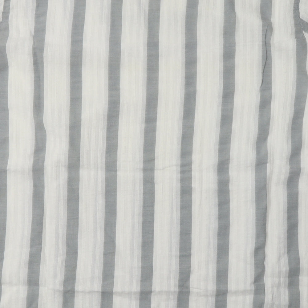 Olympic Mens Grey Striped Cotton  T-Shirt Size L V-Neck