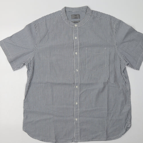 Marks and Spencer Mens Black Striped Cotton  Button-Up Size XL Crew Neck Button