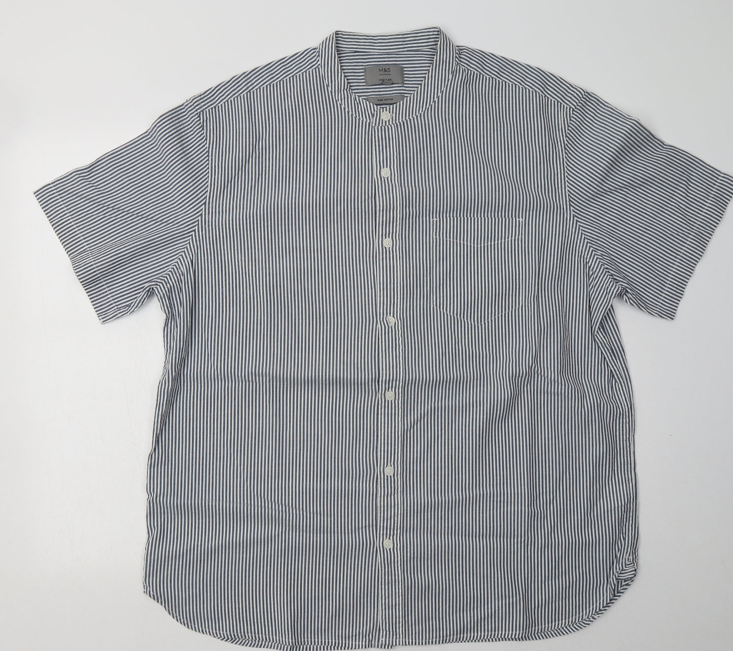 Marks and Spencer Mens Black Striped Cotton  Button-Up Size XL Crew Neck Button