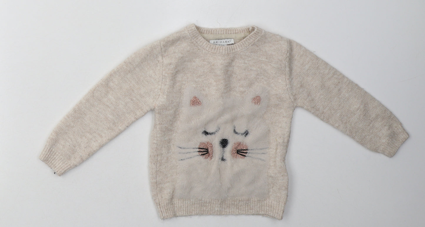PRIMrk Girls Beige  Acrylic Pullover Sweatshirt Size 3-4 Years  Pullover - cat