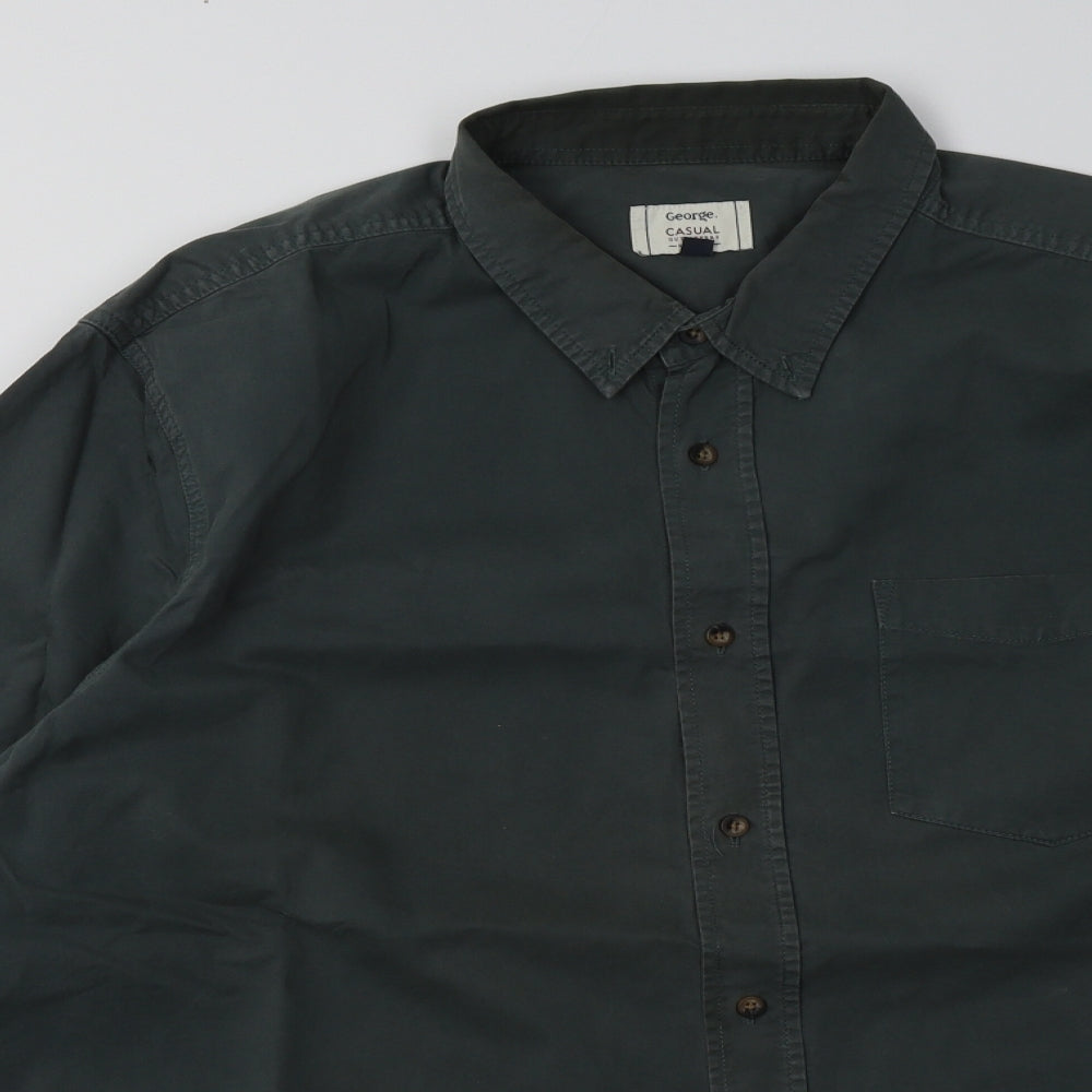 George Mens Green  Cotton  Button-Up Size XL Collared Button