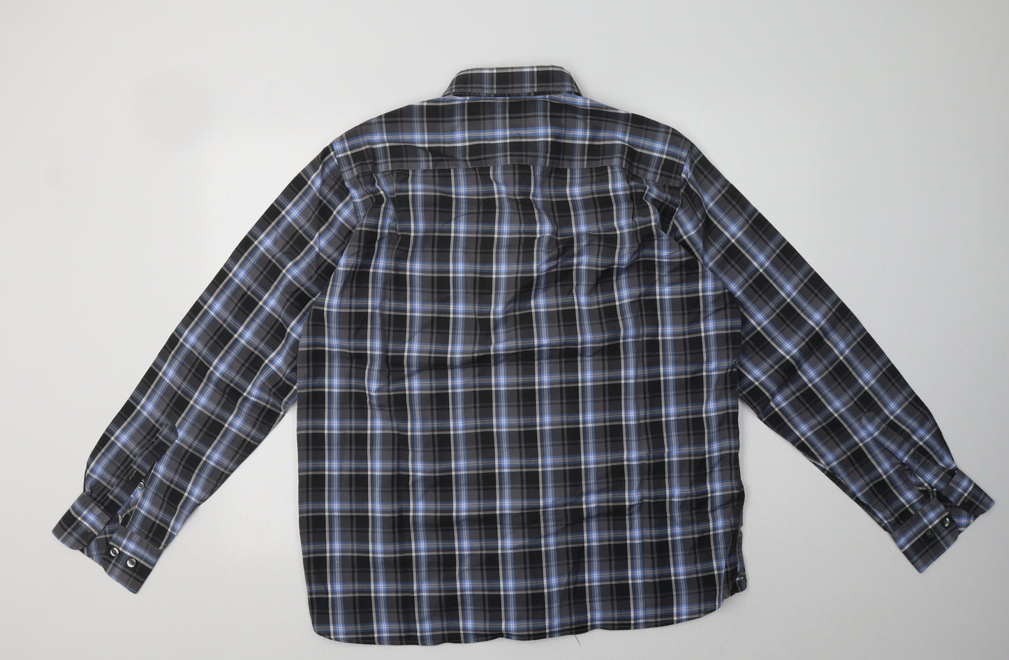 Marks and Spencer Mens Grey Check Cotton  Button-Up Size L Collared Button