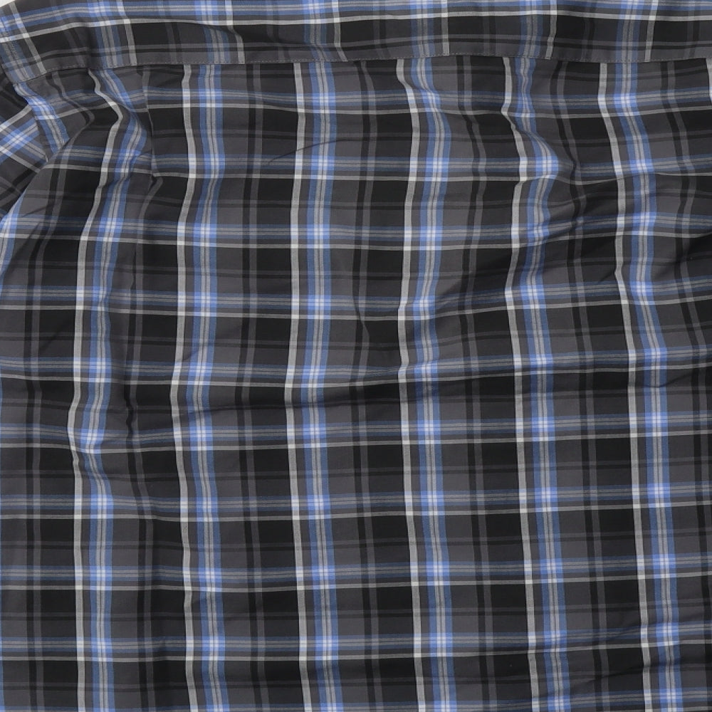 Marks and Spencer Mens Grey Check Cotton  Button-Up Size L Collared Button