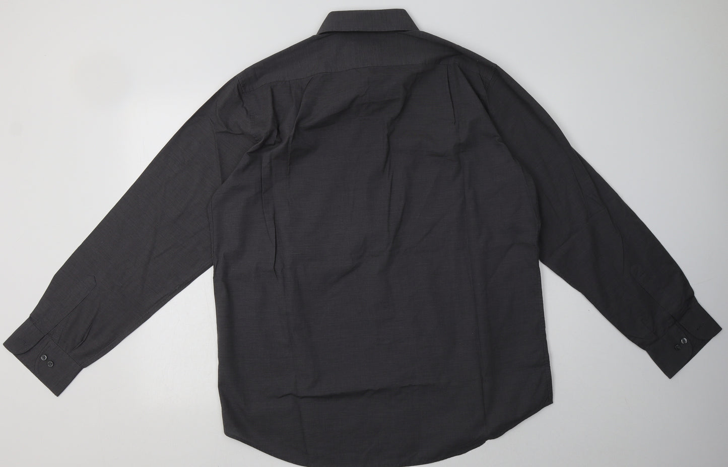 Marks and Spencer Mens Grey  Cotton  Button-Up Size 16.5 Collared Button