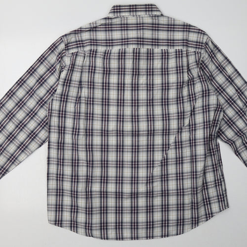 Marks and Spencer Mens White Check Cotton  Button-Up Size L Collared Button