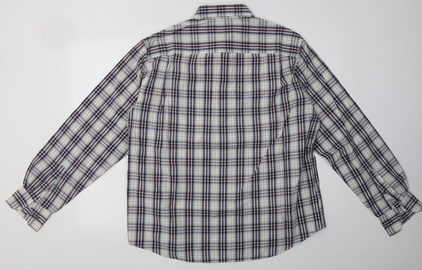 Marks and Spencer Mens White Check Cotton  Button-Up Size L Collared Button