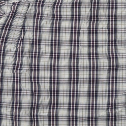Marks and Spencer Mens White Check Cotton  Button-Up Size L Collared Button