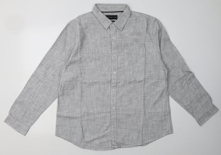 Debenhams Mens Grey  Cotton  Button-Up Size XL Collared Button