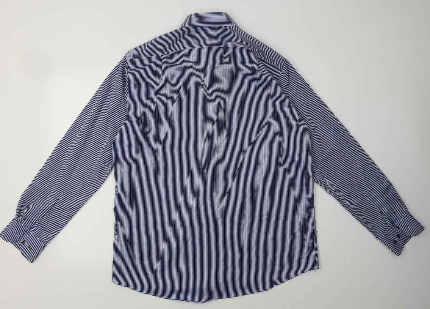 Marks and Spencer Mens Blue Striped Cotton  Button-Up Size 16.5 Collared Button