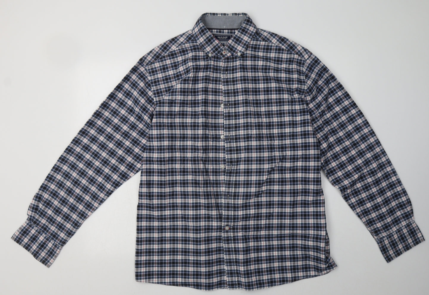 Debenhams Mens Blue Check Cotton  Button-Up Size L Collared Button