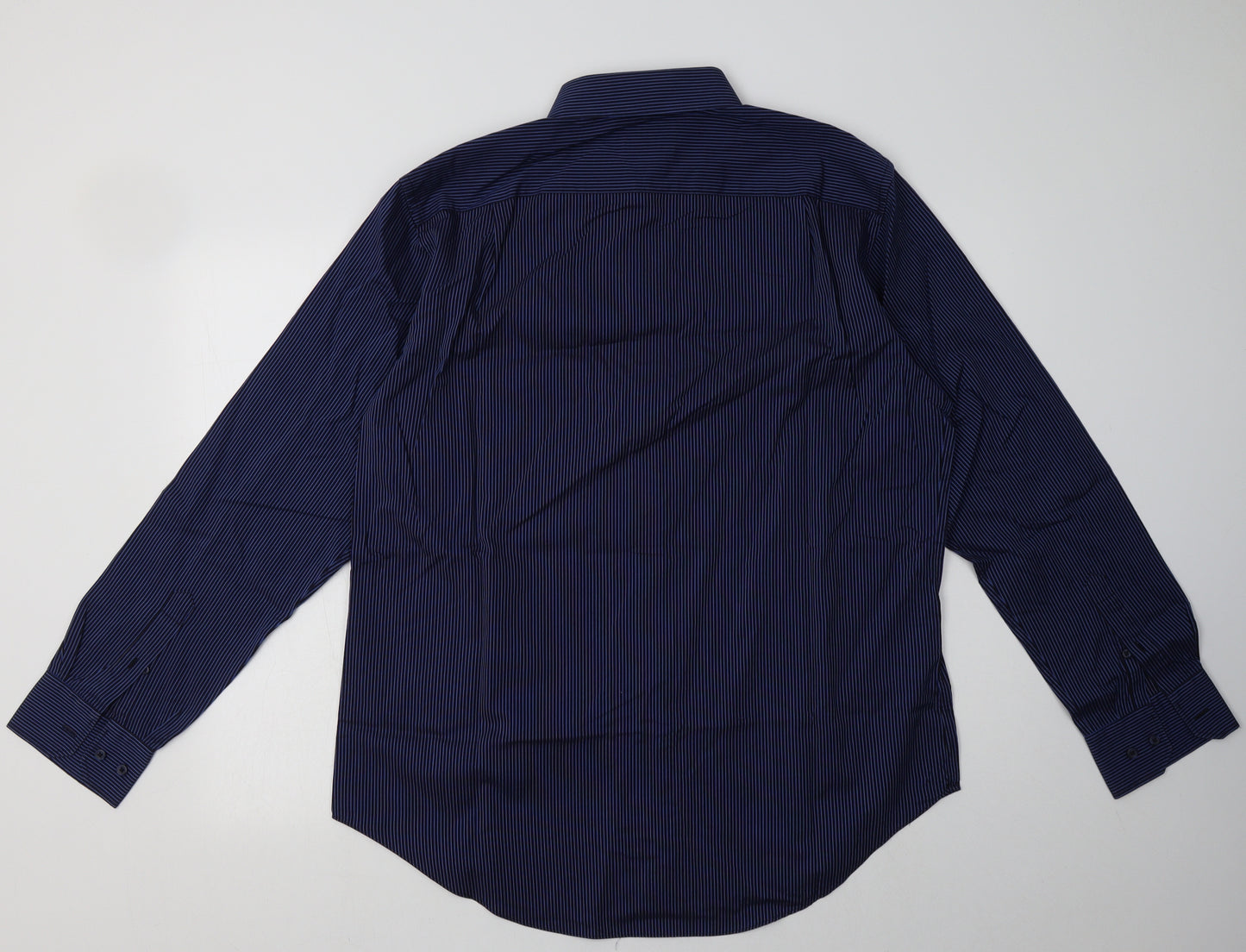 Marks and Spencer Mens Blue Striped Cotton  Button-Up Size 16.5 Collared Button