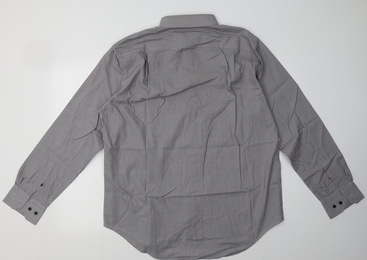 Marks and Spencer Mens Grey Striped Cotton  Button-Up Size 16.5 Collared Button