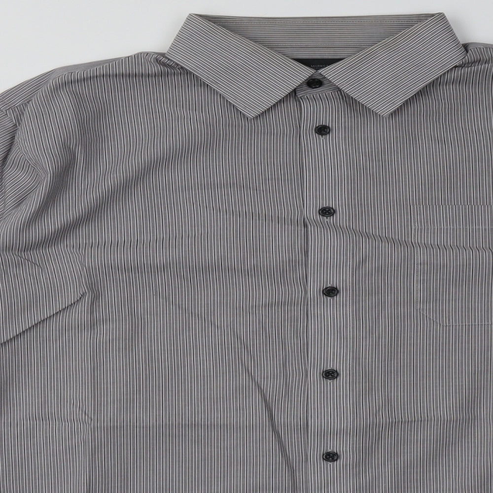 Marks and Spencer Mens Grey Striped Cotton  Button-Up Size 16.5 Collared Button