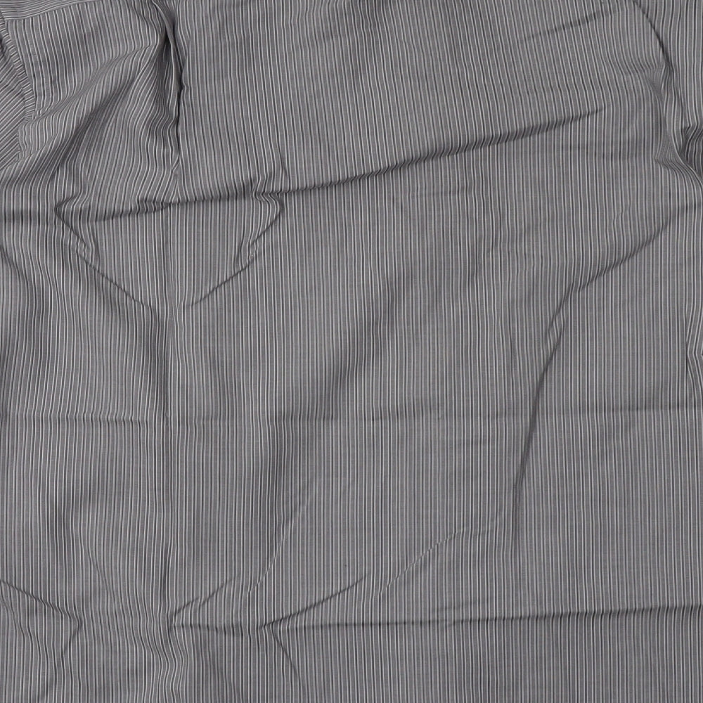 Marks and Spencer Mens Grey Striped Cotton  Button-Up Size 16.5 Collared Button