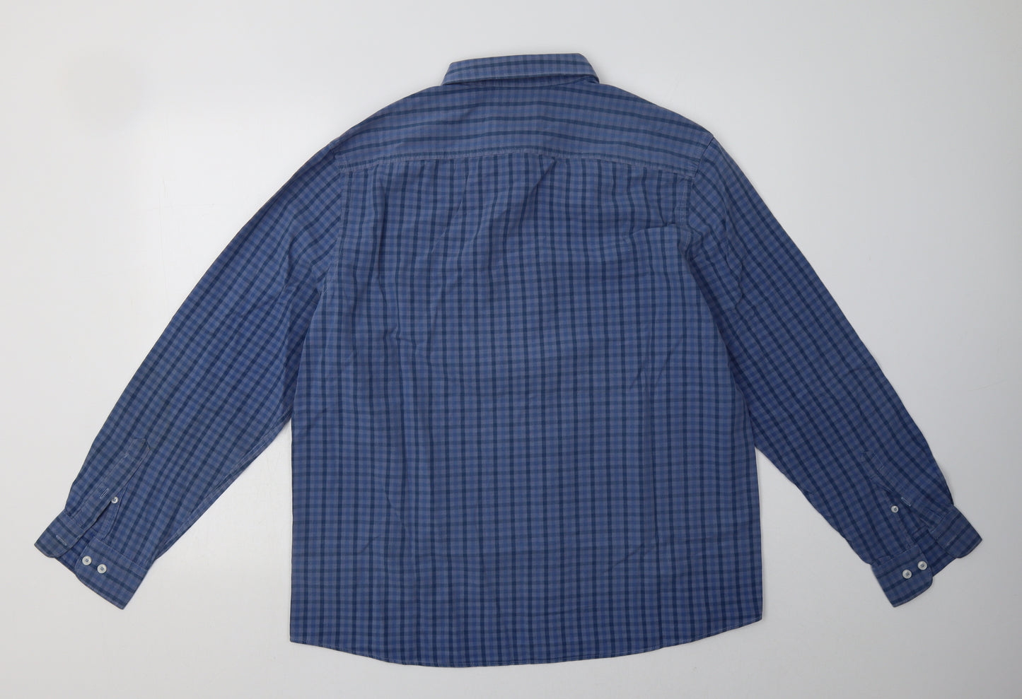 George Mens Blue Check Cotton  Button-Up Size XL Collared Button