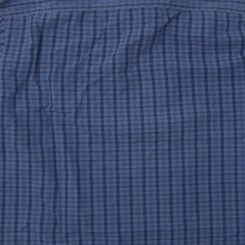 George Mens Blue Check Cotton  Button-Up Size XL Collared Button