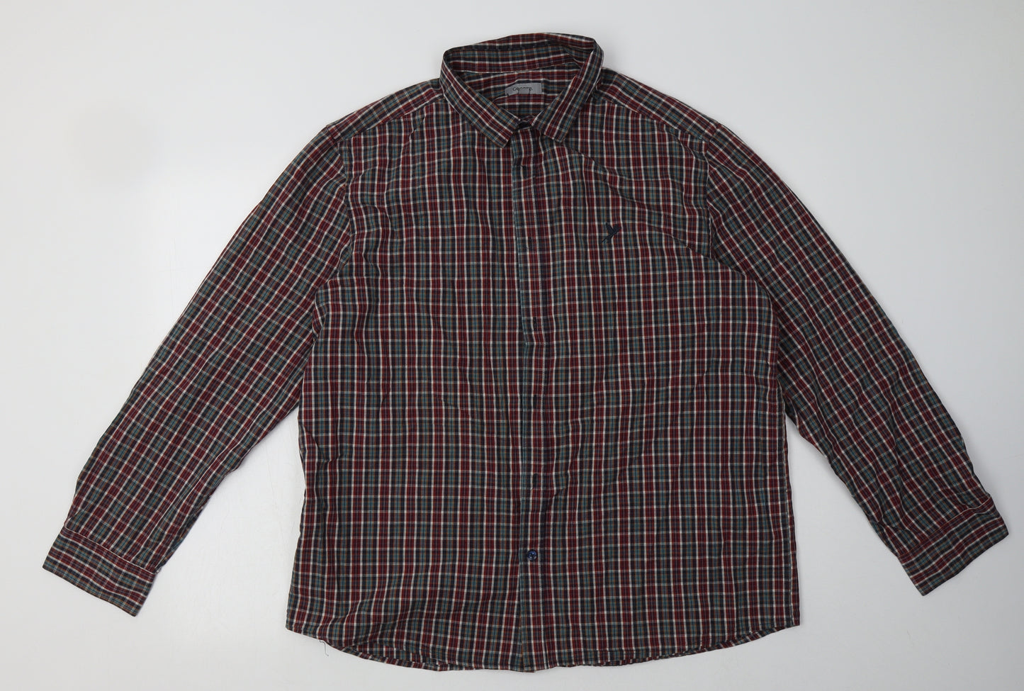 George Mens Red Check Cotton  Button-Up Size XL Collared Button