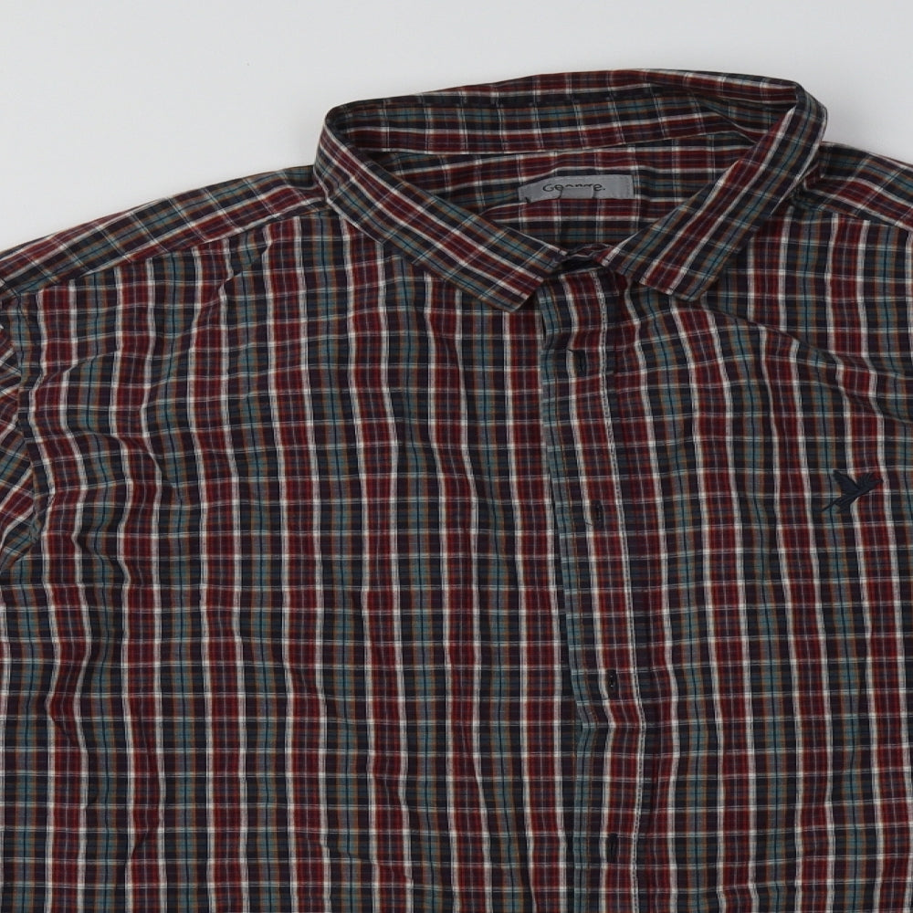 George Mens Red Check Cotton  Button-Up Size XL Collared Button