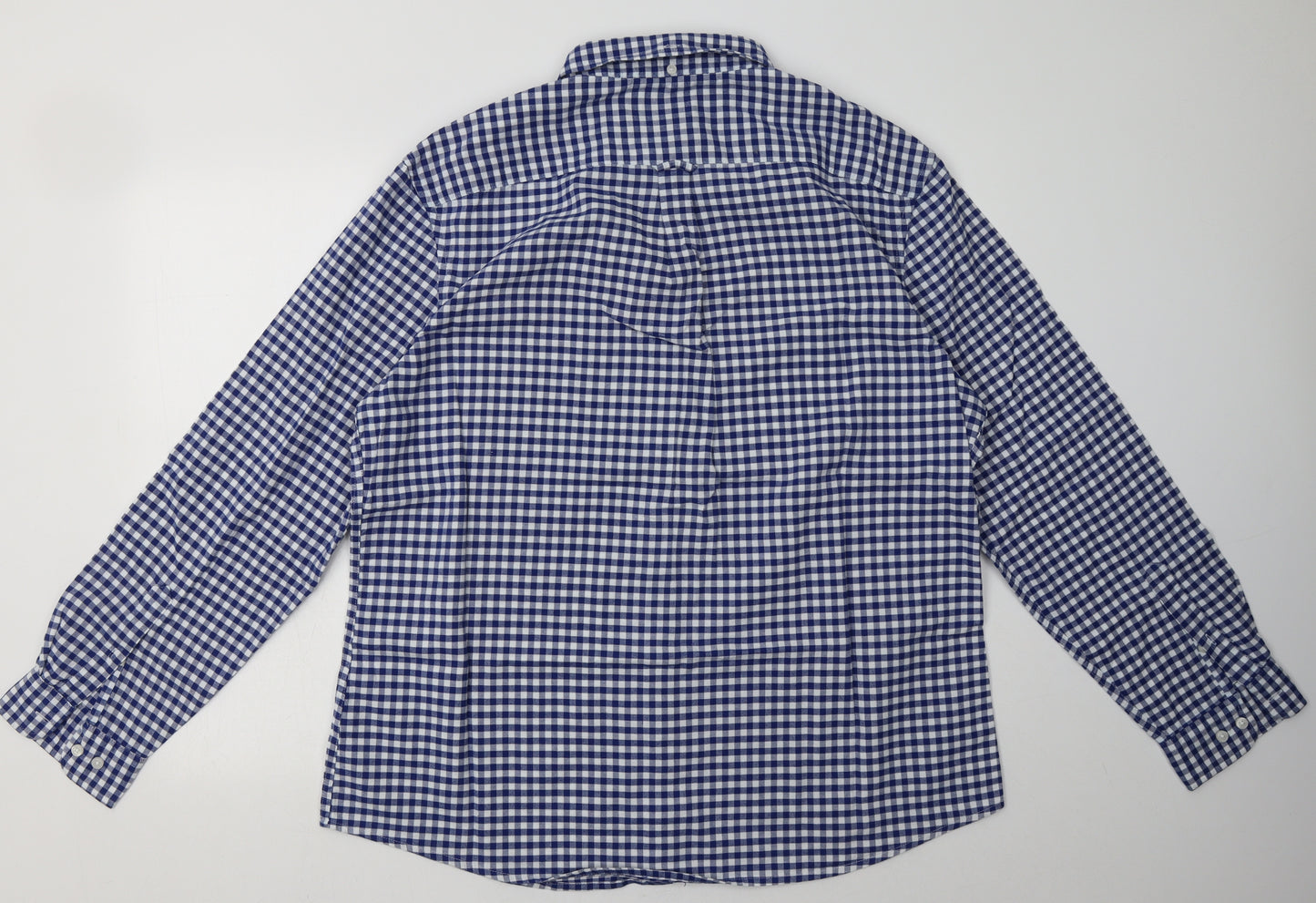 Marks and Spencer Mens Blue Check Cotton  Button-Up Size XL Collared Button