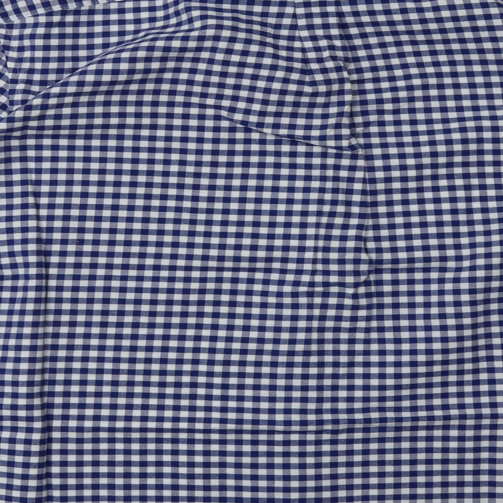 Marks and Spencer Mens Blue Check Cotton  Button-Up Size XL Collared Button