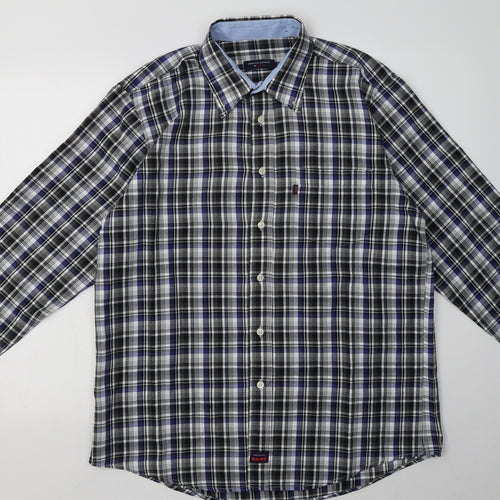 signal extra Mens Black Check Cotton  Button-Up Size L Collared Button