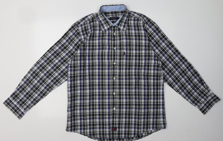 signal extra Mens Black Check Cotton Button-Up Size L Collared Button