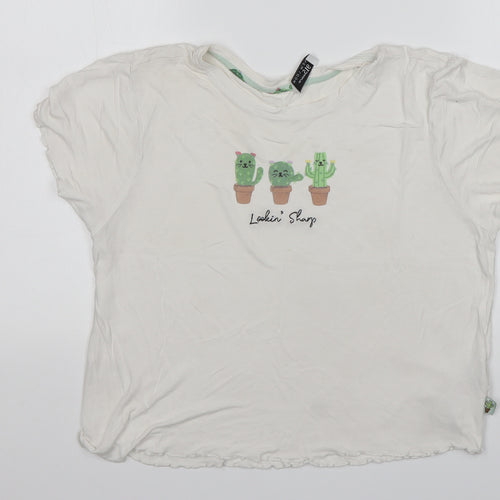 New Look Womens White  Viscose Cropped T-Shirt Size M Round Neck