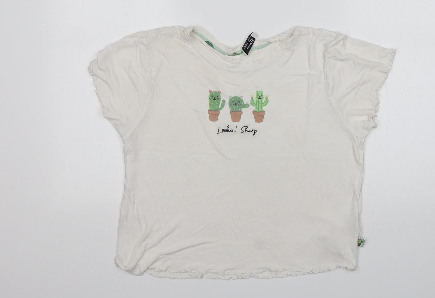 New Look Womens White  Viscose Cropped T-Shirt Size M Round Neck