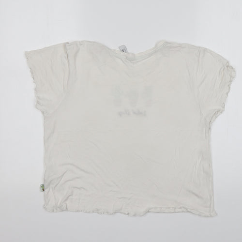 New Look Womens White  Viscose Cropped T-Shirt Size M Round Neck
