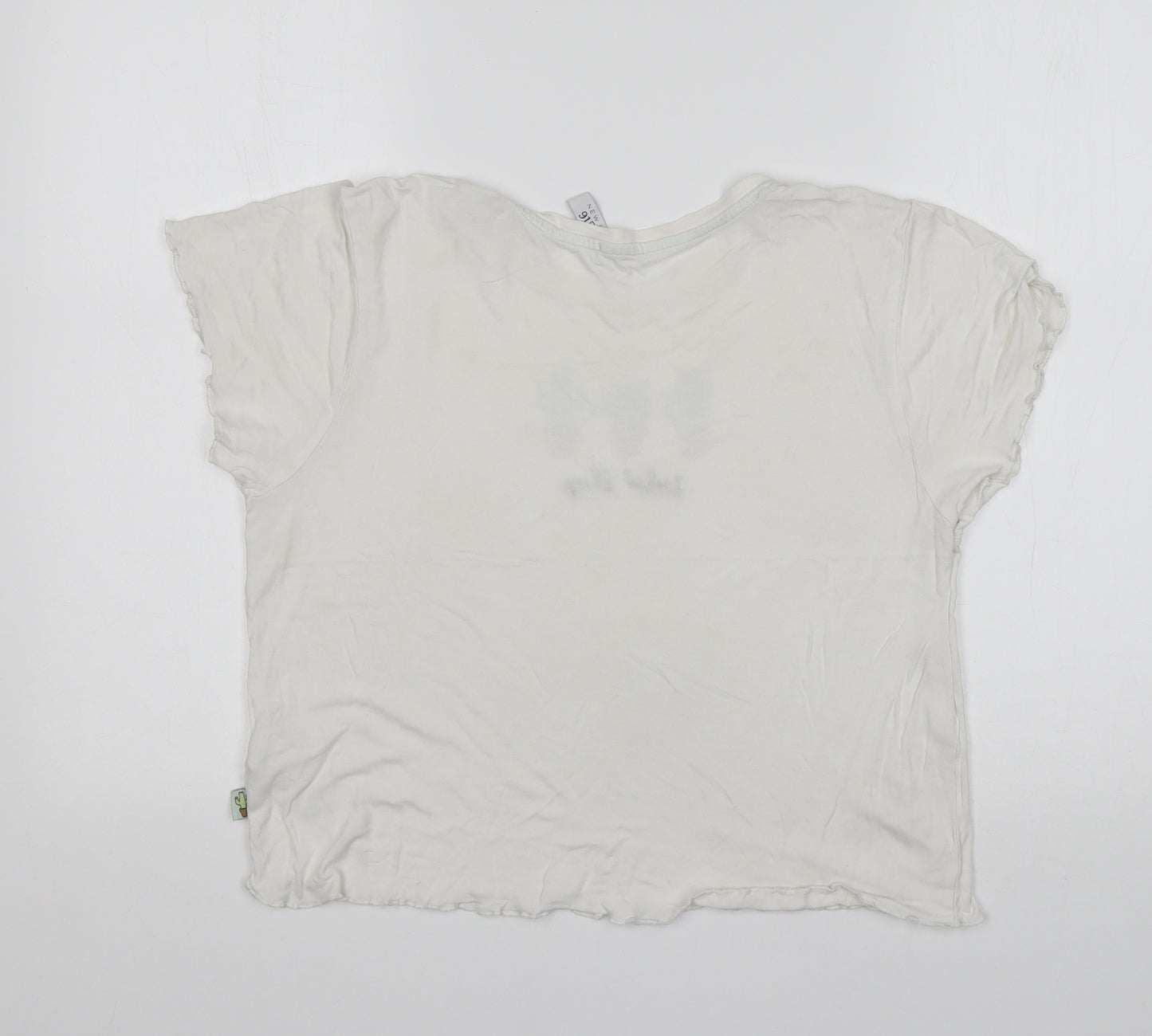 New Look Womens White  Viscose Cropped T-Shirt Size M Round Neck