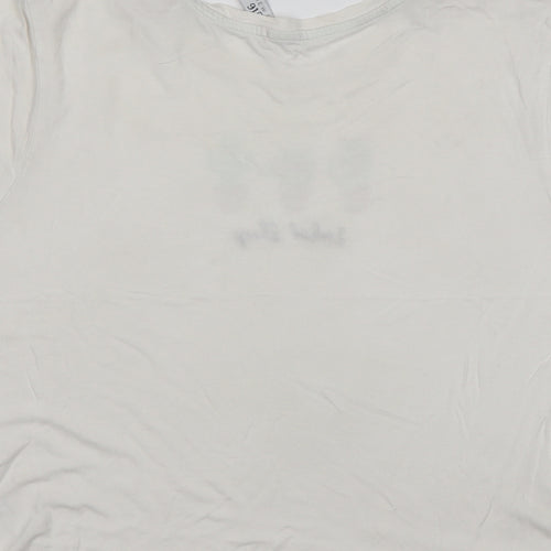 New Look Womens White  Viscose Cropped T-Shirt Size M Round Neck
