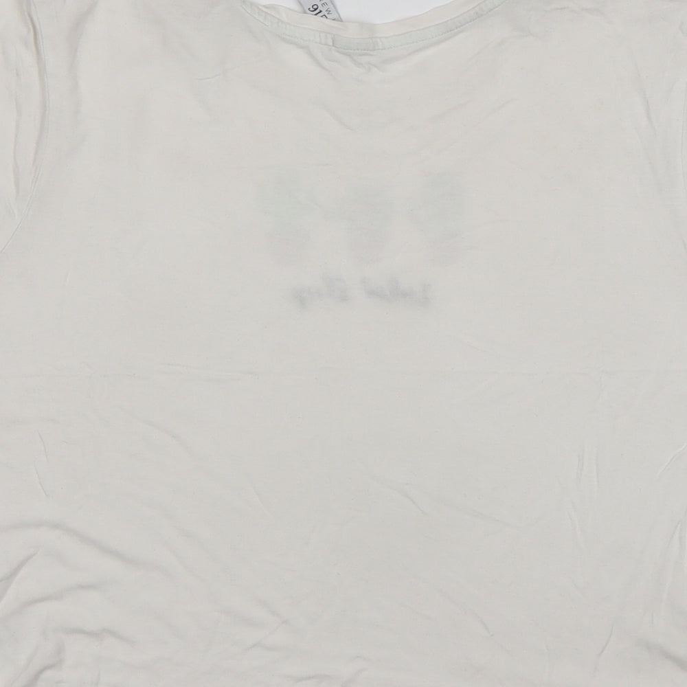 New Look Womens White  Viscose Cropped T-Shirt Size M Round Neck