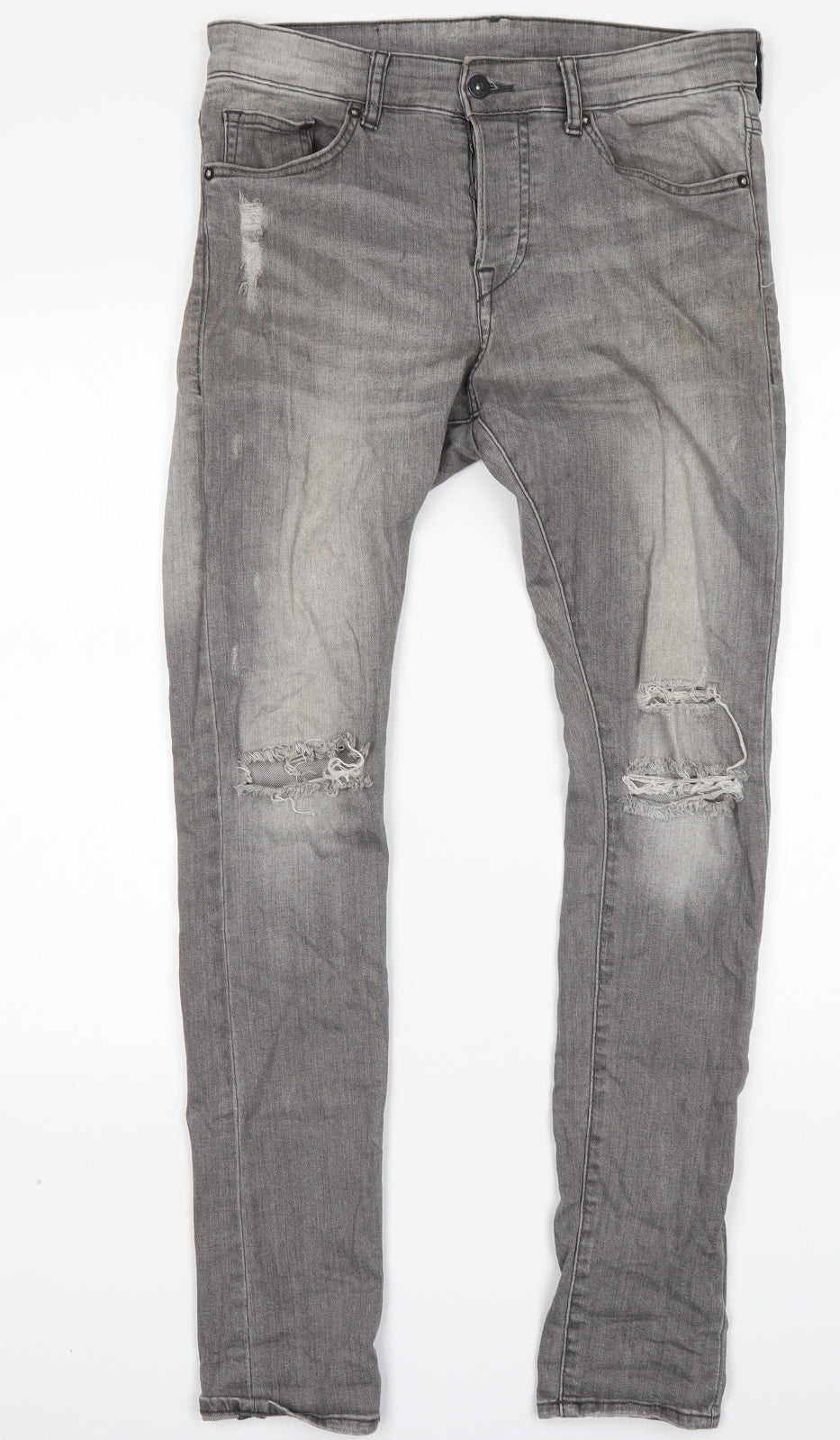 H&M Mens Grey  Cotton Skinny Jeans Size 30 L32 in Regular