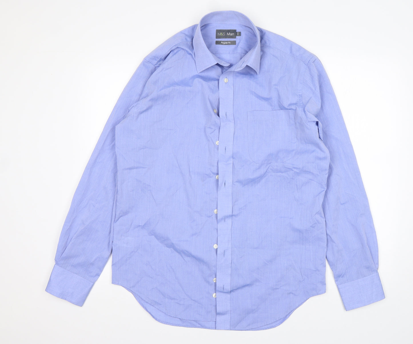 M&S Mens Blue  Cotton  Dress Shirt Size 15 Collared