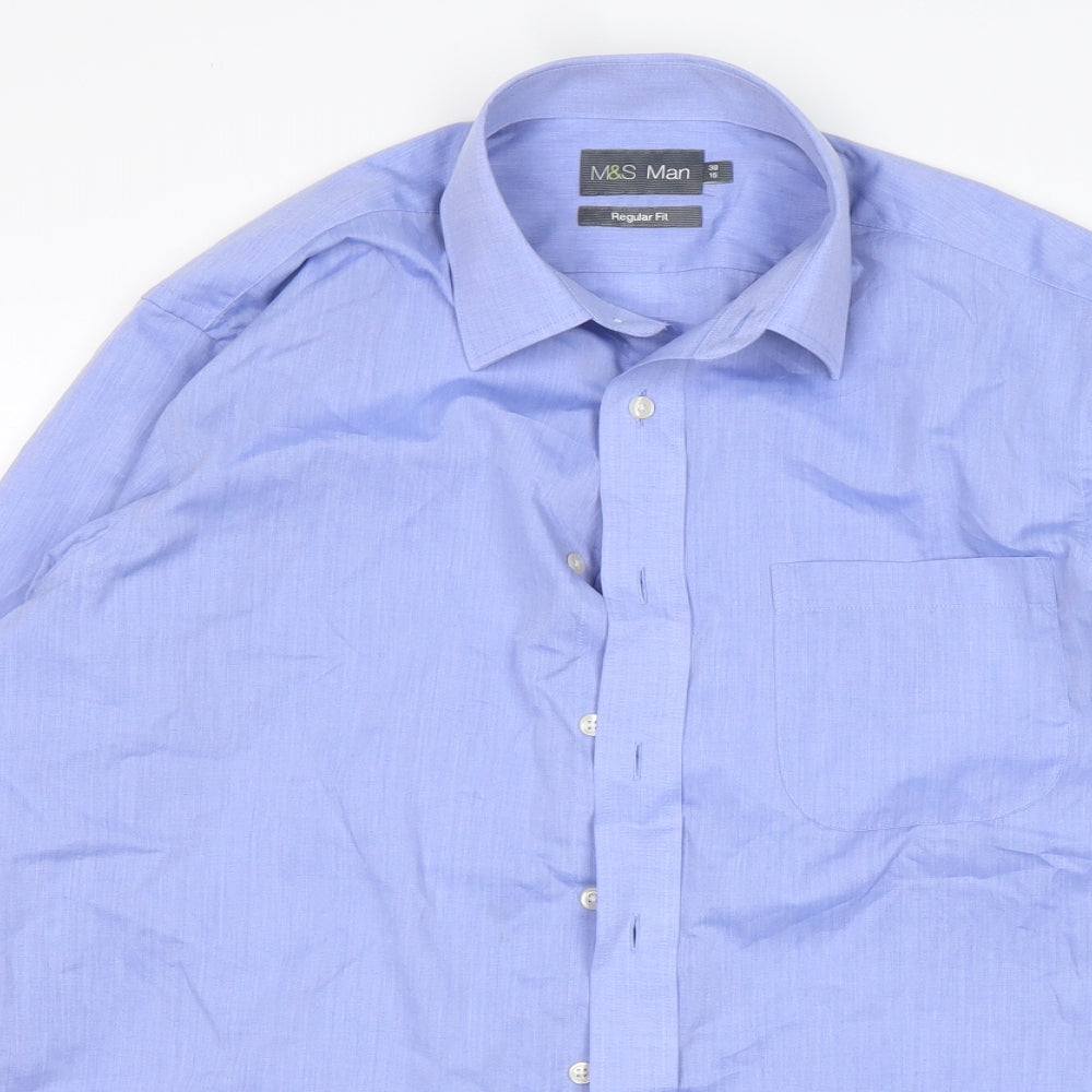 M&S Mens Blue  Cotton  Dress Shirt Size 15 Collared