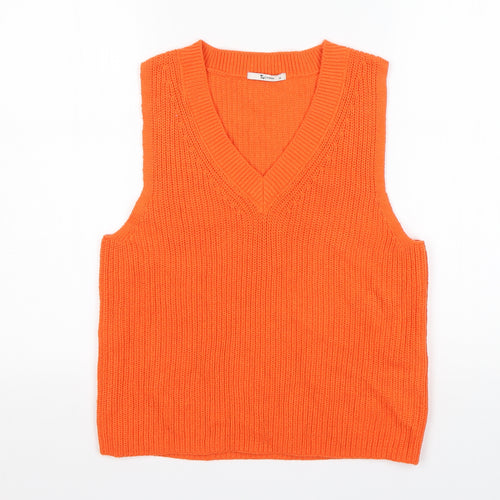 TU Womens Orange V-Neck  Cotton Vest Jumper Size 12