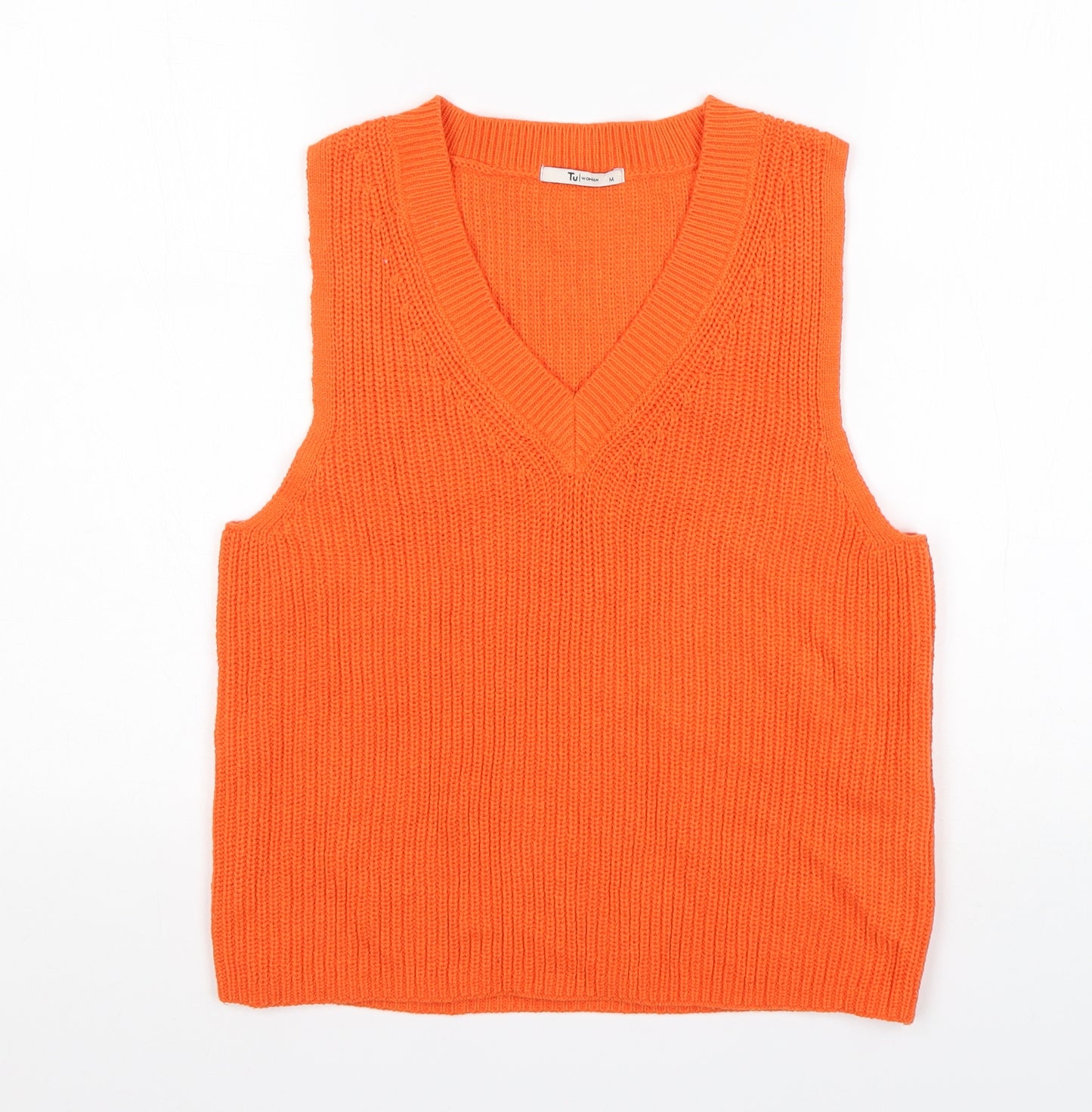 TU Womens Orange V-Neck  Cotton Vest Jumper Size 12