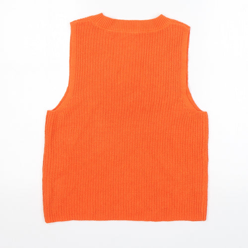 TU Womens Orange V-Neck  Cotton Vest Jumper Size 12