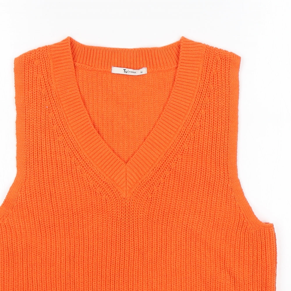TU Womens Orange V-Neck  Cotton Vest Jumper Size 12