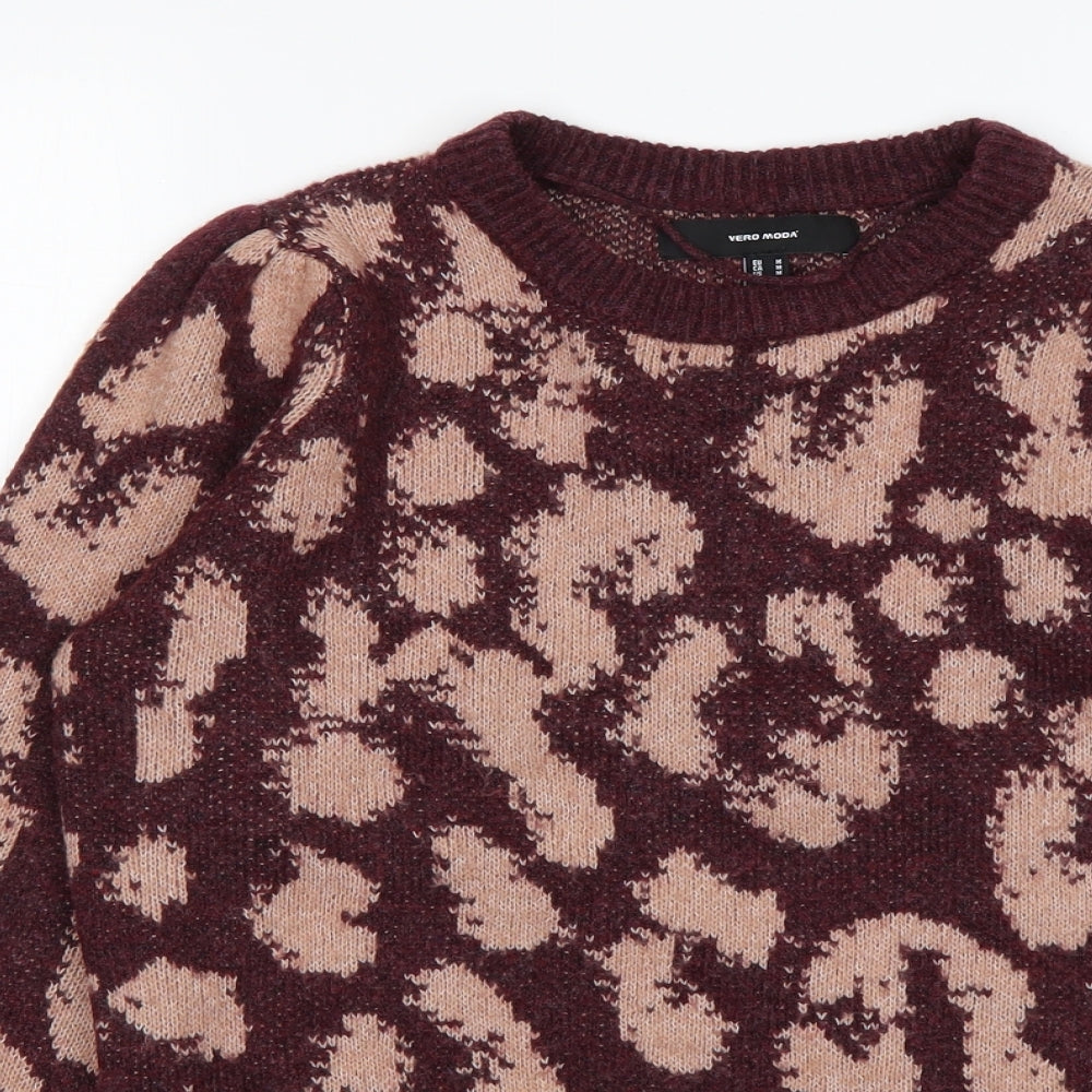 VERO MODA Womens Multicoloured Round Neck Animal Print Polyester Pullover Jumper Size M